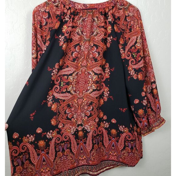 Figueroa & Flower Paisley Floral Bohemian Peasant Blouse Black Multi Women's 1X - Picture 8 of 11